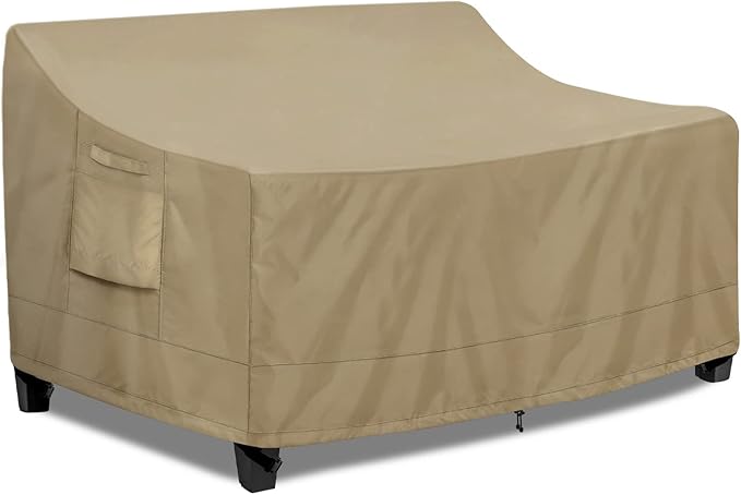 PureFit Outdoor Couch Cover Waterproof Patio Sofa Furniture Covers, 2-Seater Outdoor Loveseat Cover with Air Vent and Handles, 60W x 35D x 35H Inches, Camel