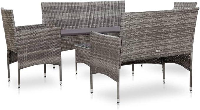 vidaXL Patio Furniture Set 5 Piece, Patio Conversation Set with Cushions, Outdoor Sectional Sofa with Coffee Table for Garden, Poly Rattan Gray