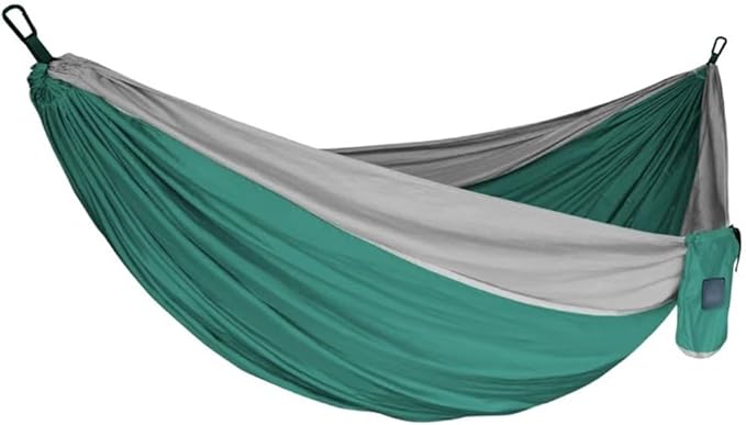 Creative Color Matching Double Hammock, Outdoor Anti-Rollover Nylon Hammock Chair, Easy to Set Up, Load Bearing 300kg/661.4lbs(Green+Grey)