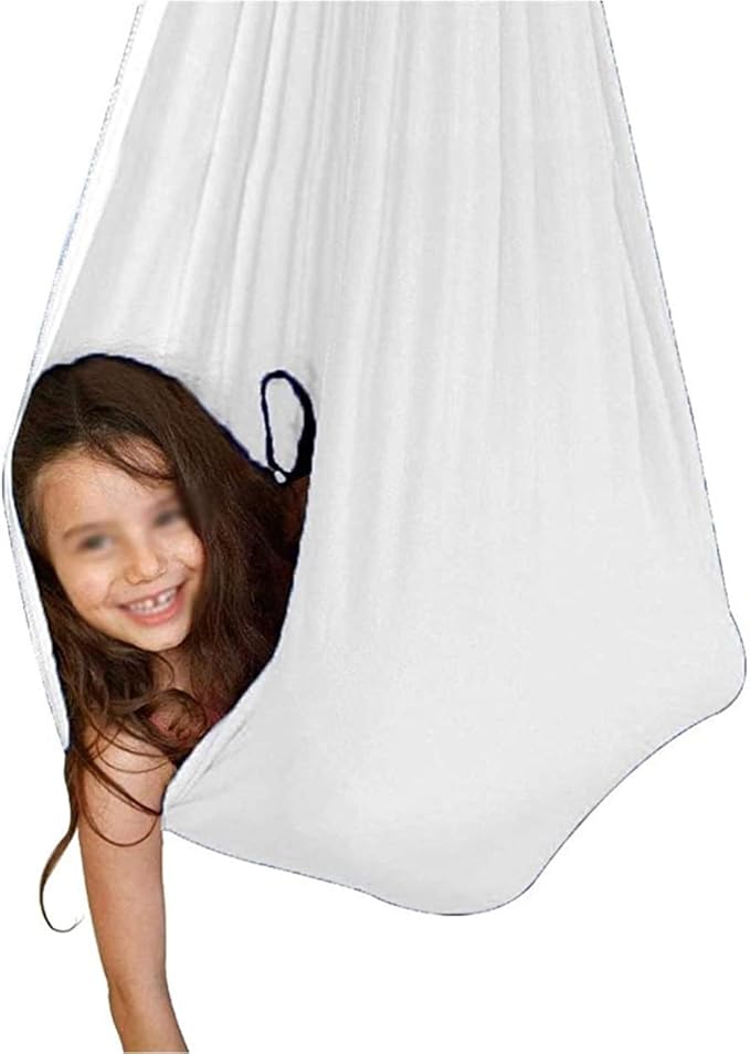 Sensory Child Nylon Swing Elastic Parcel Cuddle Swings Indoor Soft Hanging Hammock Up to 200kg Calming Effect On Children Includes Hardware (Color : White, Size : 150 x 280 cm)