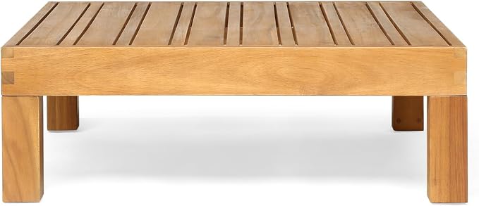 Outside Acacia Wood Coffee Table, Square Outdoor Coffee Table for Patio Lounge, Slatted Tabletop, 29.50 x 29.50 x 10.25 Inch, Teak Color