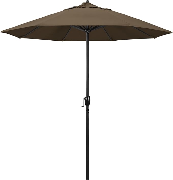 California Umbrella 7.5' Rd Aluminum Patio Umbrella, Crank Lift, Auto Tilt, Black Finish
