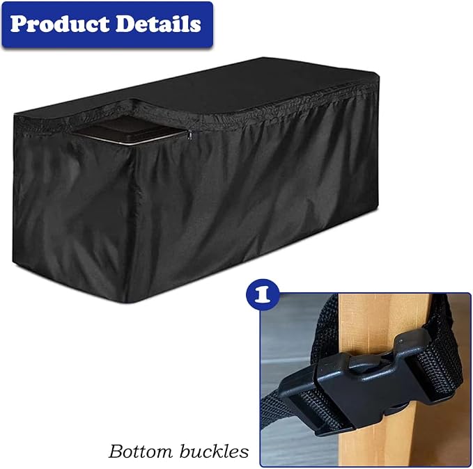 SUNSURE Deck Box Cover Heavy Duty Waterproof Outdoor Ottoman Bench Cover for Keter Large Deck Boxes Rectangular Storage Box Cover with Drawstring and Zipper (48x24x22in)