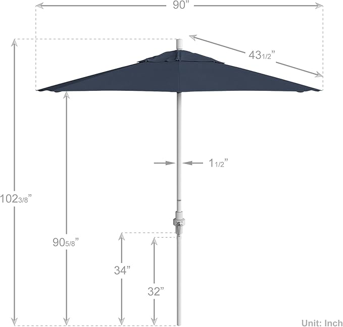 California Umbrella 7.5' Rd. Aluminum Patio Umbrella, Crank Lift, Collar Tilt, White