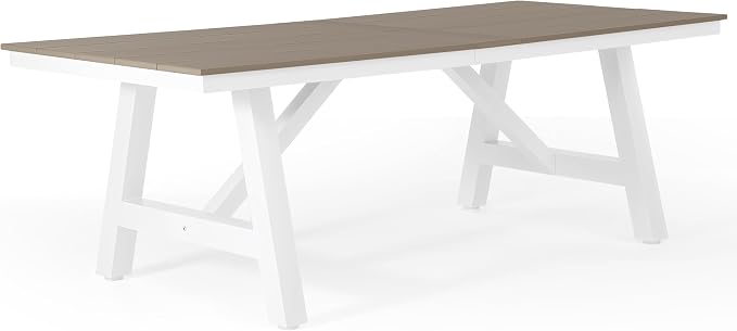 WestinTrends Cape May 9-Piece HDPE Outdoor Furniture Patio Dining Table with Umbrella Hole and Chairs Set for 8, Weathered Wood