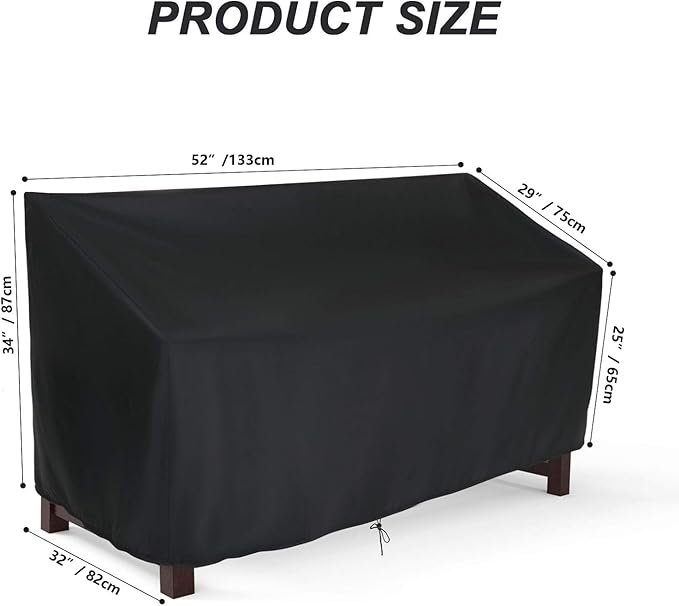 Outdoor Patio Garden Bench Cover - 2 Seat Outside Park Loveseat, Sofa, Glider, Furniture Cover Patio Bench Cover - 52L x 32W x 34H inch
