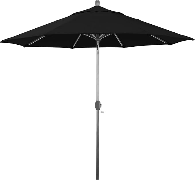 California Umbrella 12-Year-Non-Fading, 9Ft Premium Sunbrella Patio Umbrella, Hand-Crank, Button-Tilt, Gray Frame, Black Fabric