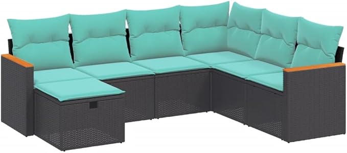 Outdoor Seating Furniture,Outdoor Conversation Sets,7 Piece Patio Sofa Set with Cushions Black Poly RattanSuitable for Patio, Garden, Gazebo Low