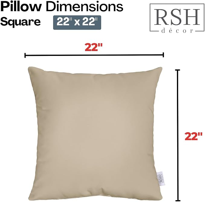 RSH DECOR: Sunbrella Square Throw Pillows Set of 4 | 22" x 22" | Water and Fade-Resistant Performance Fabric | Outdoor Pillow Covers with Down-Alternative Inserts | Made in USA (Anthony Praline)