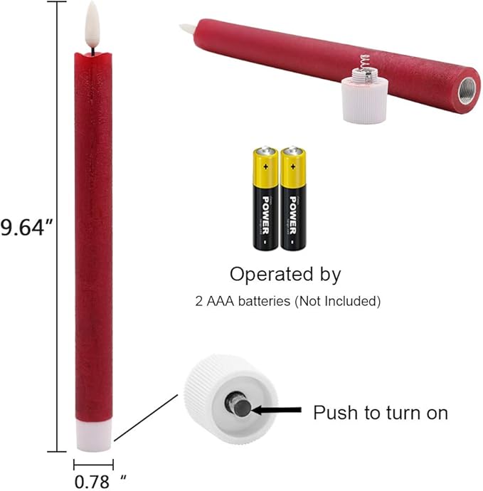 Wondise Flameless Taper Candles with Timer, 3 Pack Battery Operated LED Flickering Real Wax Red Candle for Christmas Wedding Dinner Decorations