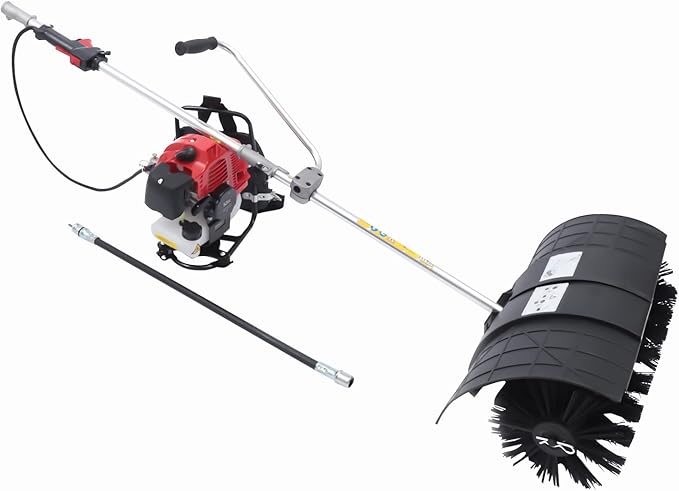 Handheld Sweeper 52CC 2 Stroke Gasoline Power Sweeper Outdoor Sweeping Broom 2.3HP Walk Behind Sweeper Cleaner 20.5'' Turf Lawns Driveway Grass Sweeping Cleaning Tool