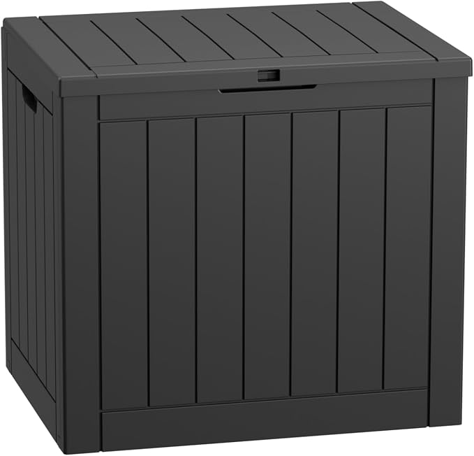 PatioZen 30 Gallon Resin Deck Box with Lockable Lid, Waterproof storage box for Patio Furniture, and Garden Tools, Black
