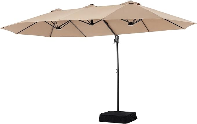 COSIEST 8 * 13FT Cantilever Patio Umbrella with Base,Large Rectangle Offset Umbrella，Heavy Duty Double-Sided Table Market Umbrella for Garden, Pool, Deck Shade, Khaki
