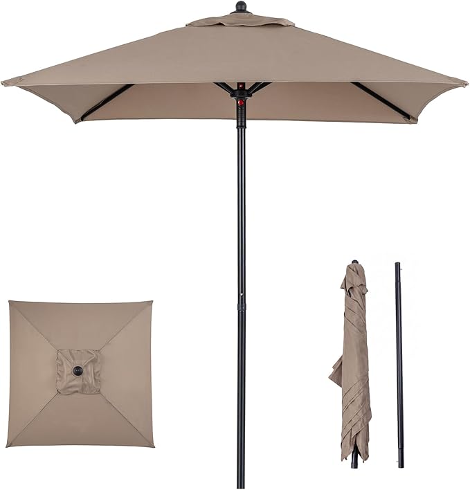 HAPPYGRILL 7 ft Square Patio Umbrella, Outdoor Table Umbrella with Push Button Opening & Top Ventilation, Outdoor Market Shade Parasol with 4 Metal Ribs for Porch, Garden, Apartment, Deck