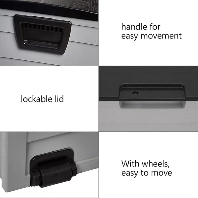 NOLLAM 75 Gallon Deck Box Outdoor Storage Box, Water Resistant Package Outside Deck Boxes Storage Box w/Lid & Side Handles & Wheels, Porch Furniture for Patio, Pool Accessories, Garden Tools, Black