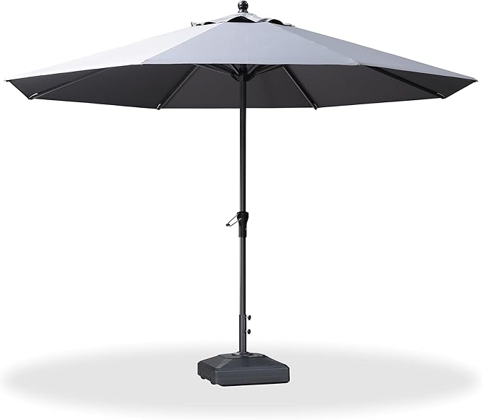 PURPLE LEAF 11' Round Patio Market Umbrella with Base Outdoor Table Umbrellas Aluminum Frame Sun Shade with 8 Sturdy Ribs for Garden Deck Lawn Pool Light Gray