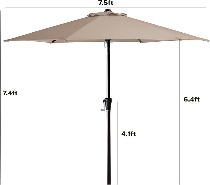 MEWAY 7.5ft Patio Umbrella Outdoor Umbrellas for Patio, Market Table Umbrella with Crank for Deck, Garden, Pool and Backyard, Beige