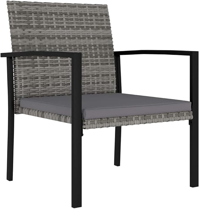 BOWERY HILL Patio Dining Set, Poly Rattan, Powder-Coated Steel, Glass Top, Gray and Black Finish, Seats 6, Weather-Resistant, Cushioned Chairs, Modern Outdoor Furniture for Garden or Patio Use