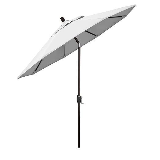 California Umbrella 9' Round Aluminum Patio Umbrella, Crank Lift, Push Button Tilt, Bronze Pole, 4-Year Non-Fading Fabric, Natural