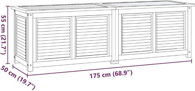 Solid Teak Wood Garden Storage Box with Water-Resistant PE Bag, Large Outdoor Storage Container 68.9x68.9x21.7 Inches Brown for Patio Deck Garden Tools Cushions