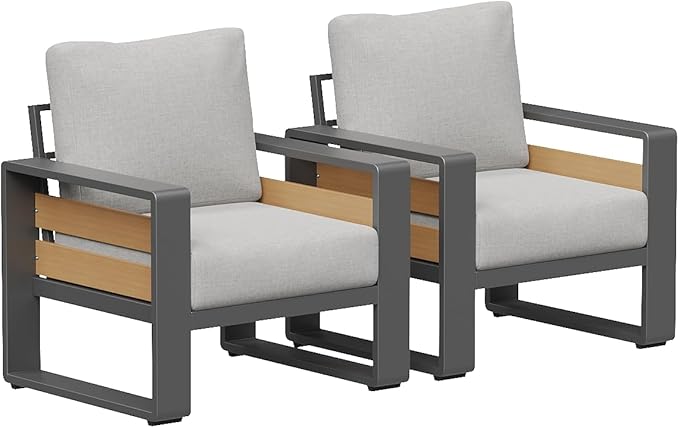 Aoxun Aluminum Outdoor Patio Furniture Set, 2 Seats Metal Sectional Patio Furniture, Modern Outside Sectional Set for Backyard, Armchair ×2, Dark Grey & Dark Grey
