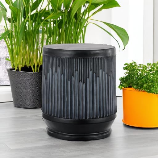 JONATHAN Y Kline Ribbed Resin Modern Outdoor Accent Table, 17.5" H All-Weather Washed Black Patio Drum Side Table and Garden Stool for Pool, Porch, and Living Room TBL1103C