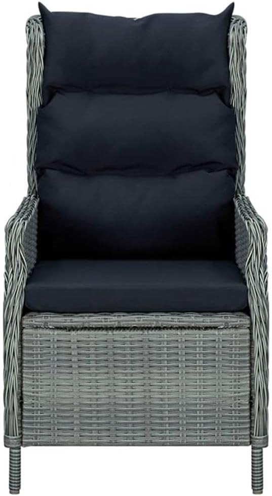 Afuera Living 7-Piece Patio Dining Set, Light Gray Synthetic Rattan and Acacia Wood, Oiled Finish, Rectangular Table with 6 Adjustable Backrest Chairs, Removable Cushions, Outdoor Garden Terrace
