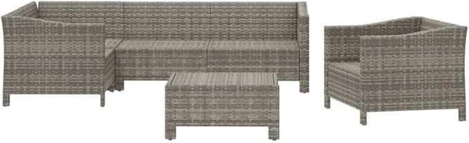Patio Furniture Sets,Outdoor loveseat,Patio Conversation Sets,6 Piece Patio Lounge Set with Cushions Gray Poly RattanSuitable for Patio, Garden, Gazebo Low