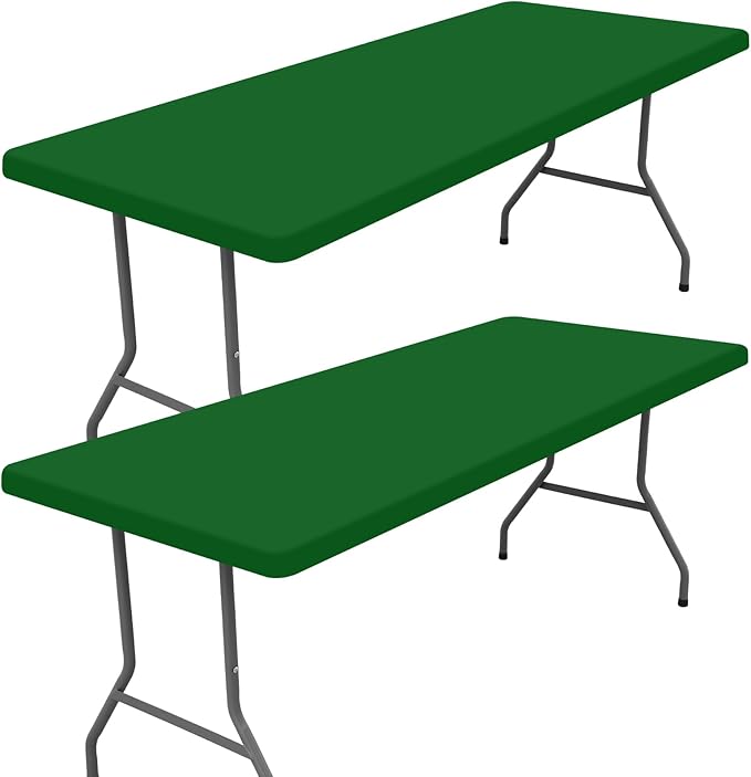 Moosfor Spandex 8 Foot Rectangle Table Cloth 2 Pack, Elastic Fitted Tablecloths for Picnic, Stretch Washable Patio Table Cover for Outdoor, Camping, Banquet and Parties (Emerald Green, 30"x96")