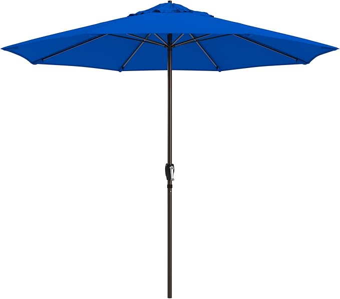 California Umbrella 12-Year Protection 9-Ft Outdoor Patio Umbrella, Sunbrella Fade-Resistant Fabric, Auto-Tilt, Heavy Duty Aluminum Frame, 8 Reinforced Ribs for Pool or Deck, Bronze Pole, Pacific Blue