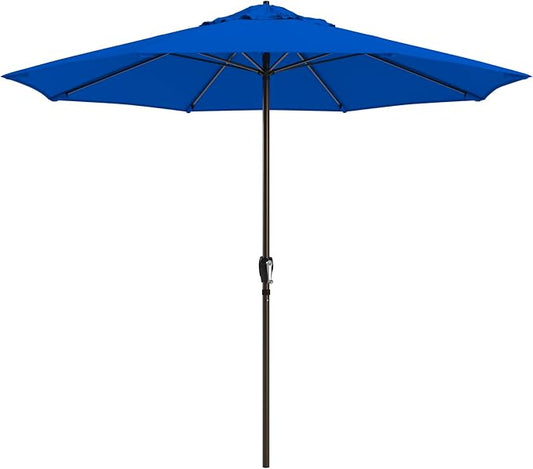 California Umbrella 12-Year Protection 9-Ft Outdoor Patio Umbrella, Sunbrella Fade-Resistant Fabric, Auto-Tilt, Heavy Duty Aluminum Frame, 8 Reinforced Ribs for Pool or Deck, Bronze Pole, Pacific Blue