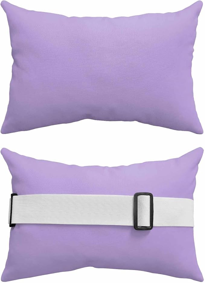 Outdoor Lumbar Pillows with Strap & Insert Lavender Purple Recliner Head Pillow Pack of 2 Simple Style Waterproof Headrest Patio Lounge Chair Pillows for Beach Pool Office Chaise Chair 11x16 Inch