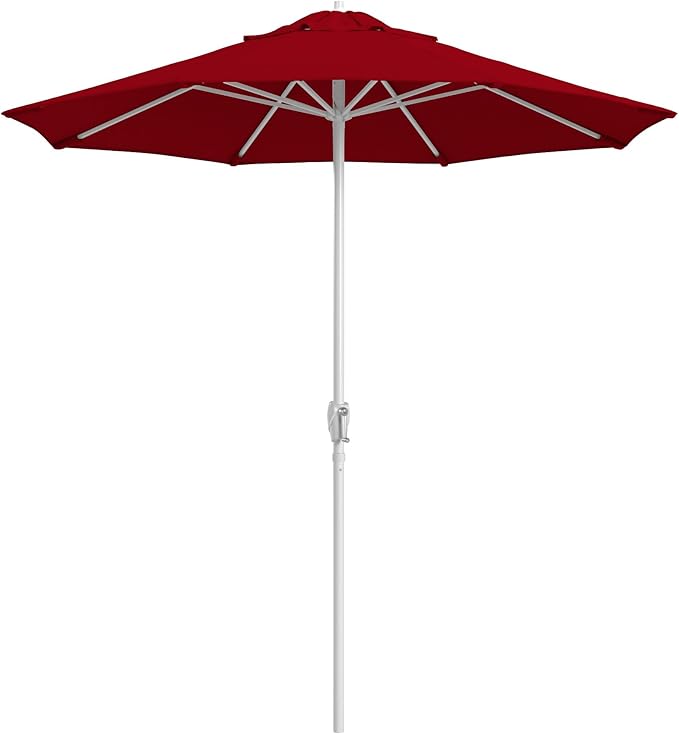 California Umbrella 8-Year Protection 7.5 Ft Outdoor Patio Umbrella, Solstice Fade-Resistant Fabric, Auto-Tilt, Heavy Duty Aluminum Frame, 8 Reinforced Ribs for Pool or Deck, White Pole, Red