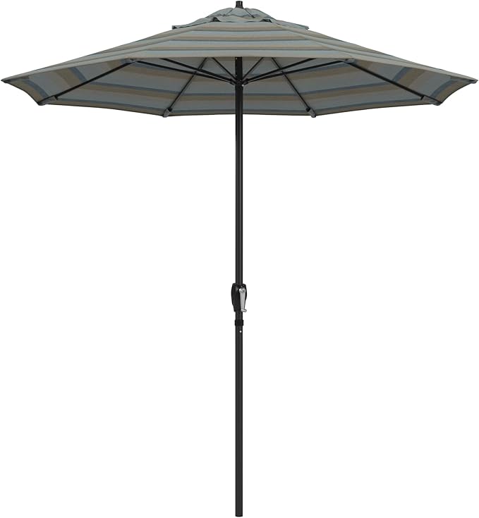 California Umbrella 12-Year Protection 7.5-Ft Outdoor Patio Umbrella, Sunbrella Fade-Resistant Fabric, Auto-Tilt, Heavy Duty Aluminum Frame, 8 Reinforced Ribs for Pool or Deck, Black Pole, Gateway Mist