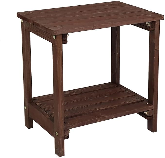 NOLLAM Outdoor Patio Side Table, Simple Design End Table with Wood Grain Tabletop and 2-Tier Storage Shelf, 20" x 14" Coffee Table for Outside Deck Porch Garden Backyard, Load 110 LBS, Light Brown