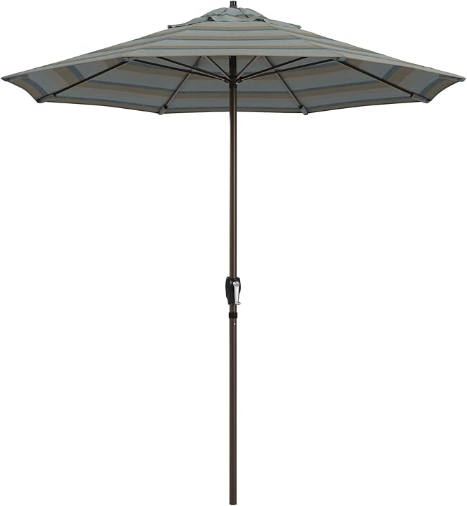 California Umbrella 12-Year Protection 7.5-Ft Outdoor Patio Umbrella, Sunbrella Fade-Resistant Fabric, Auto-Tilt, Heavy Duty Aluminum Frame, 8 Reinforced Ribs for Pool or Deck, Bronze Pole, Gateway Mist