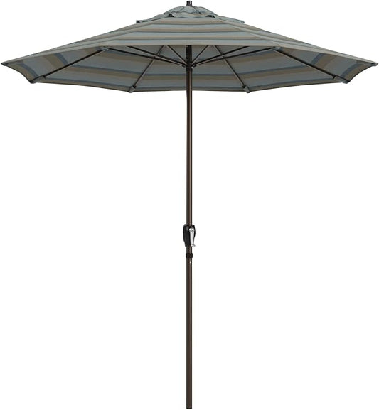 California Umbrella 12-Year Protection 7.5-Ft Outdoor Patio Umbrella, Sunbrella Fade-Resistant Fabric, Auto-Tilt, Heavy Duty Aluminum Frame, 8 Reinforced Ribs for Pool or Deck, Bronze Pole, Gateway Mist