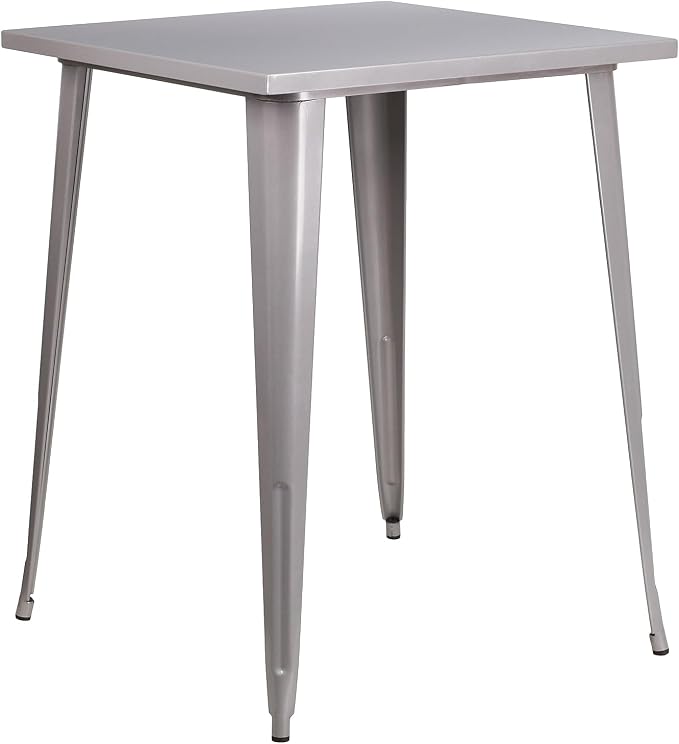 Flash Furniture Nolan Commercial Grade 31.5" Square Silver Metal Indoor-Outdoor Bar Height Table