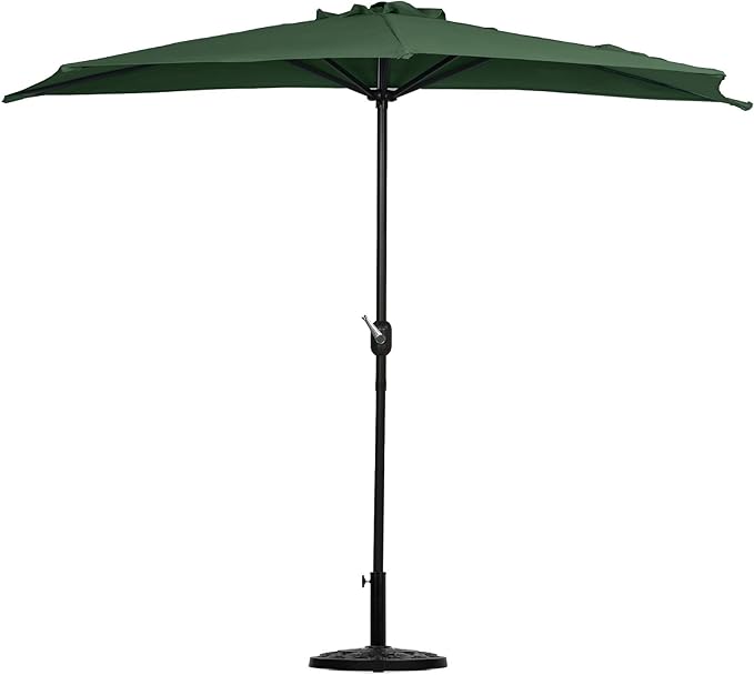 WO Home Furniture 9 ft Half Market Outdoor Umbrella With Sturdy Half Base included, Polyester Canopy, All Weather and UV Resistant for your Patio, Awning, Window, Garden, Balcony, Dark Green