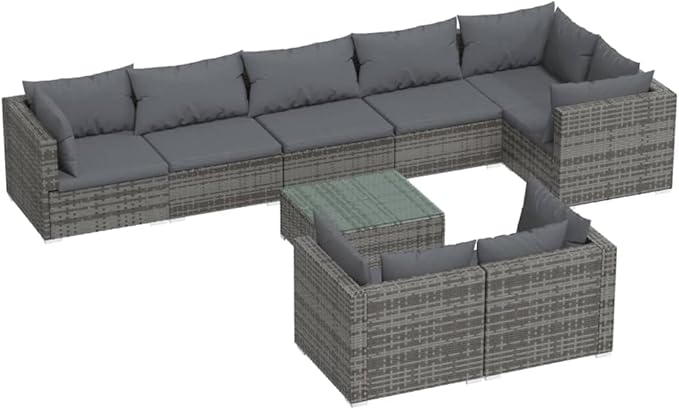Patio Lounge Set with Cushions,Conversation Patio Furniture Porch Furniture Sets Garden Furniture Suitable for Patio, Deck, Front Porch, Poolside or Balcony Gray Poly Rattan
