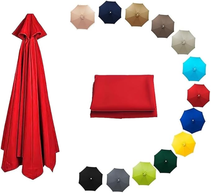7ft/9ft/10ft Parasol Umbrella Canopy Replacement, Patio Umbrella Replacement Cover, 8 Ribs/6 Ribs Parasol Top Replacement Cloth(Red,270cm/9ft-8ribs)