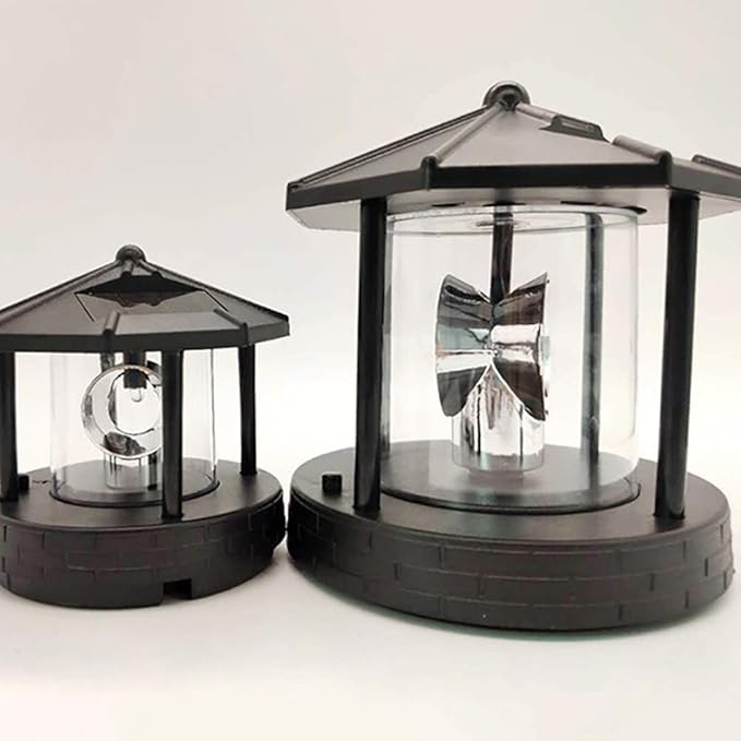15 * 15 * 17cm Solar Lighthouse Rotating Light, Led Rotating Lighthouse Beacon Lamp Rotating Outdoor Decorative Lamp Energy Saving Solar Landscape Light (Black)