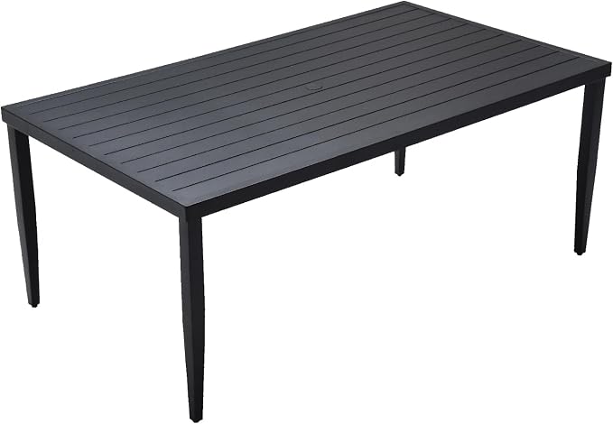 70” Patio Aluminum Dining Table, Outdoor Rectangle Dining Table with Tapered Feet & Umbrella Hole, All-Weather Modern Aluminum Table for Garden Backyard Bistro,Ember Black