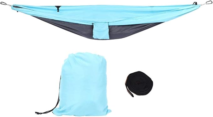 Hanging Chair Bed Dual Use Portable Hammock, Camping Hammock with Steel Buckles and Tree Straps, Sturdy Breathable 300T Polyester Outdoor Swing for Courtyard Corridor (Blue Gray)
