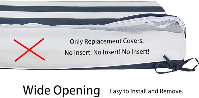 Magpie Fabrics Patio Bench Cushion Cover 48x18x3 Inch, NO Insert! Water&Fade Resistant Outdoor Loveseat Replacement Cover with Zipper (Navy White)