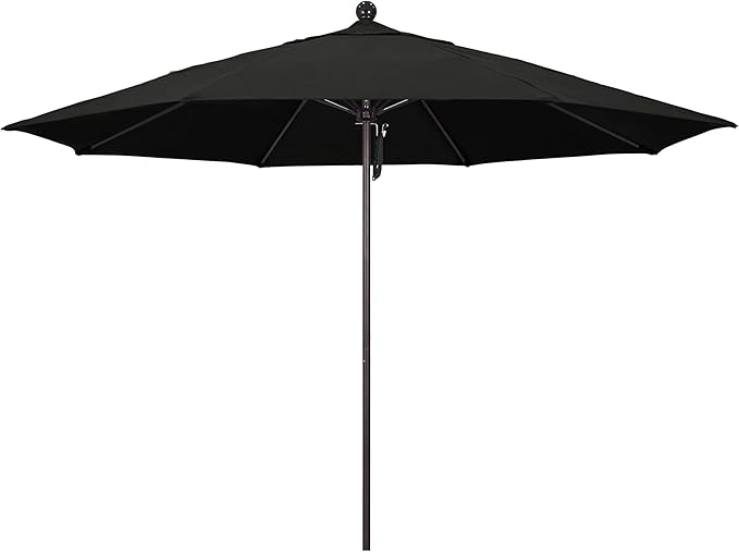 California Umbrella 11Ft Commercial Grade Sunbrella Fabric Market Umbrella, Pulley Lift, Aluminum/Fiberglass, 2mm pole wall, Bronze Frame, Black Fabric