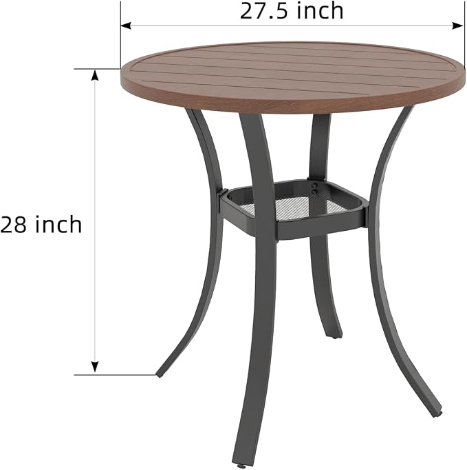 Anmutig Small Outdoor Set with 27.5 Inch Brown Top Round Patio Table and Tan Grey Textilene Swivel Rocker Chairs - 3 Piece Style1