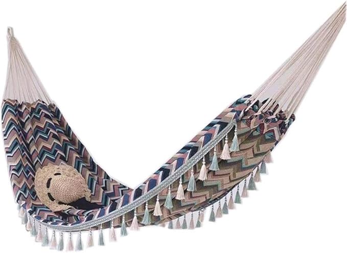 Colorful Ethnic Print Decorative Hammock, Double Hanging Bed with Tassels, Anti-Rollover/Easy to Set Up, Load Bearing 150kg/330.7lbs(Print C)