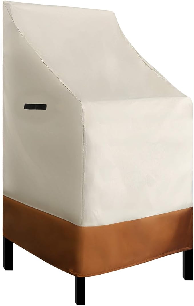 RosieLily High Back Patio Chair Covers Waterproof Stackable Outdoor Bar Stool Cover Beige Patio Furniture Cover Outside Lounge Deep Seat Lawn Chair Covers, High Back, 1 Pack-Beige and Brown