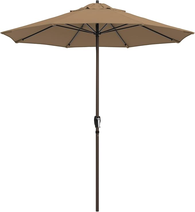 California Umbrella 12-Year Protection 7.5-Ft Outdoor Patio Umbrella, Sunbrella Fade-Resistant Fabric, Auto-Tilt, Heavy Duty Aluminum Frame, 8 Reinforced Ribs for Pool or Deck, Bronze Pole, Heather Beige